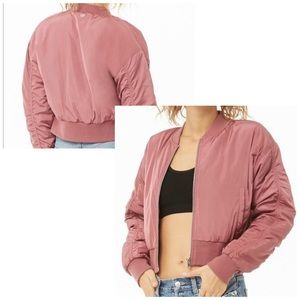 Forever 21 Ruched Sleeve Crop Bomber Jacket